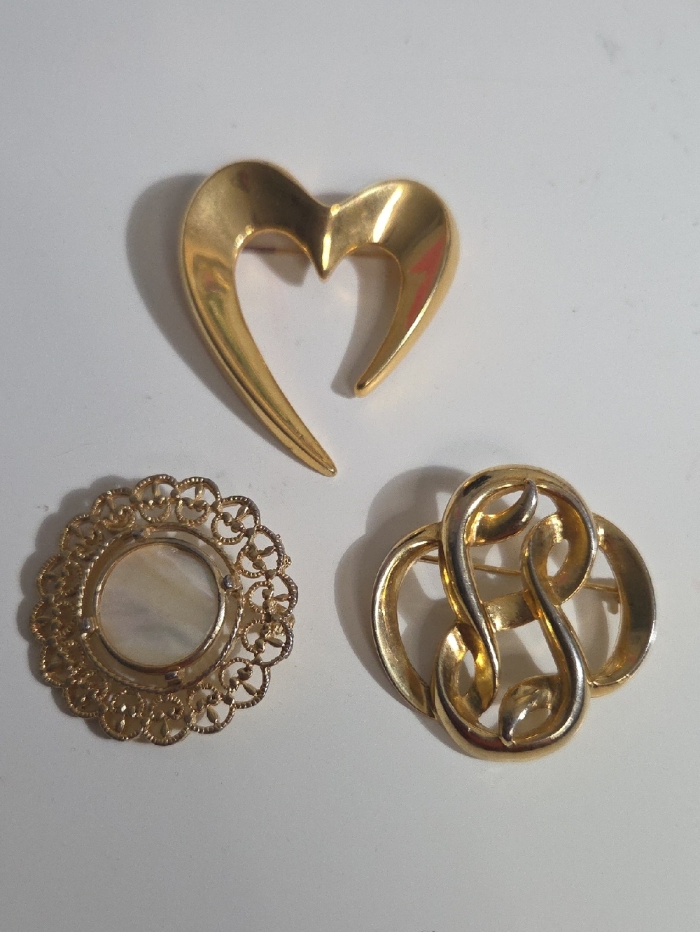Gold-Tone Heart & Filigree Brooch Set - Women Jewelry